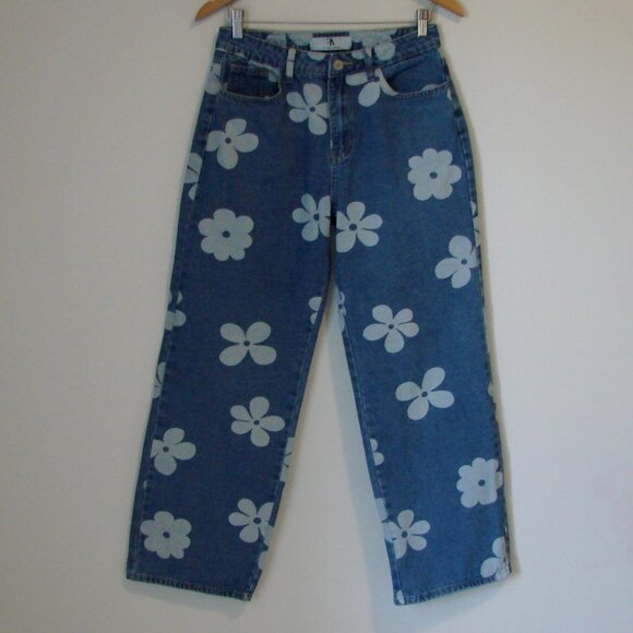 Flying Angel Floral Wide Leg Jeans Flower High Waist Size 11 / 30 Juniors - Picture 2 of 14